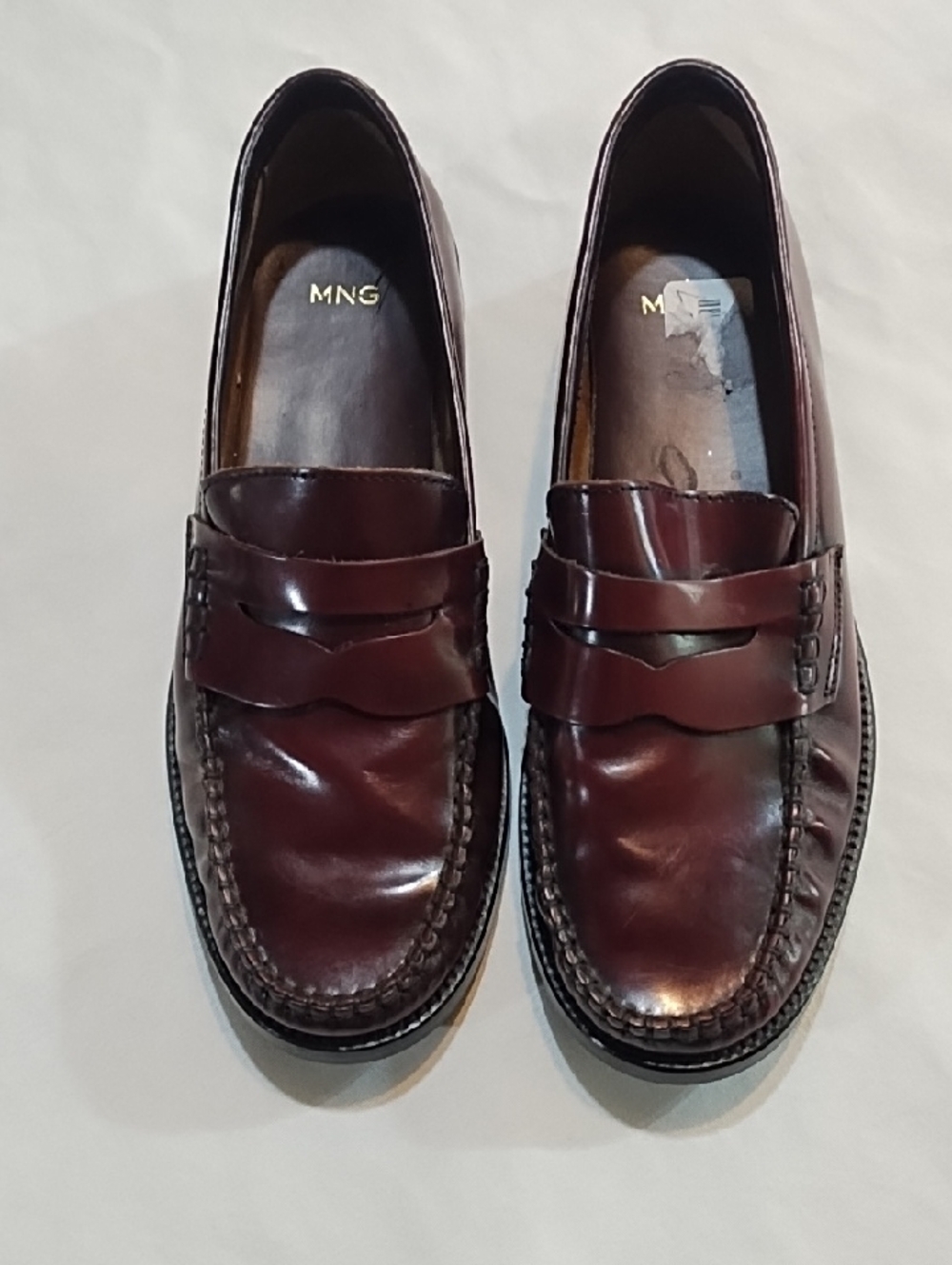 MNG Women’s Burgundy Leather Penny Loafers 38/7.5 EUC. Men's 38/5.5 Unisex.